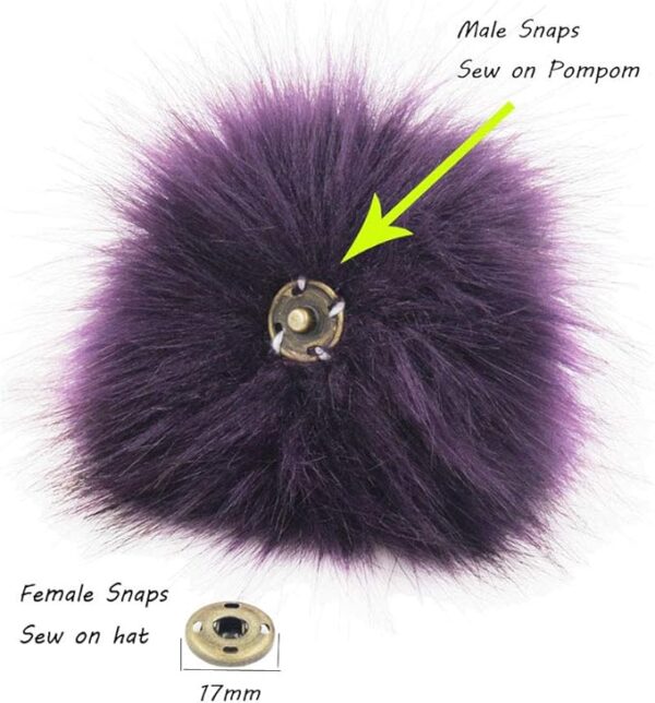 6PCS Faux Fur Pom Pom Balls with Snap Button for DIY Knitting Hat Accessories (Pure White) - Image 3