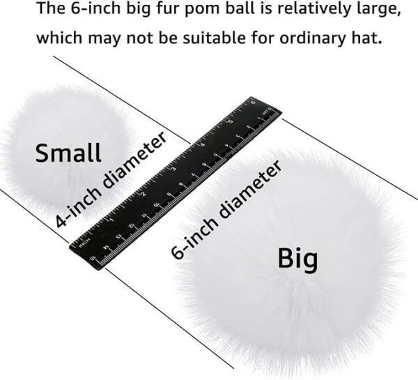 6" Large Faux Fur Pom Poms, 4PCS Fluffy Balls with Elastic Loop for Crafts & Accessories (White) - Image 2