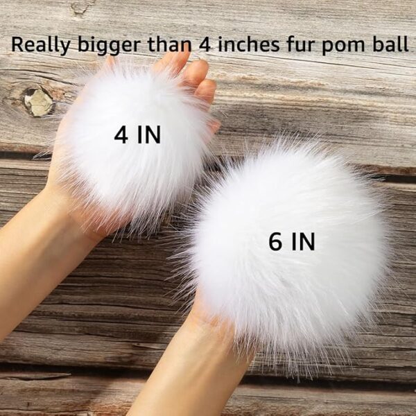 6" Large Faux Fur Pom Poms, 4PCS Fluffy Balls with Elastic Loop for Crafts & Accessories (White) - Image 3