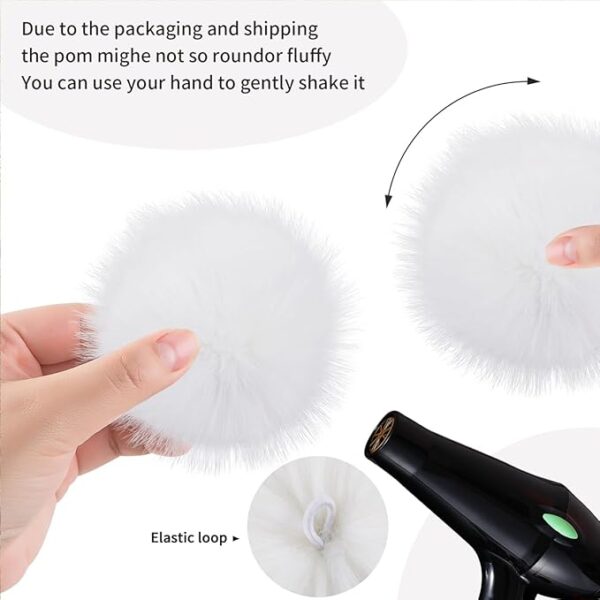 6" Large Faux Fur Pom Poms, 4PCS Fluffy Balls with Elastic Loop for Crafts & Accessories (White) - Image 4