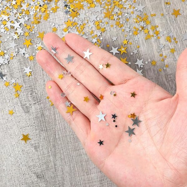 60g Metallic Silver & Gold 6mm Star Glitter Confetti for Party & Holiday Decorations - Image 2