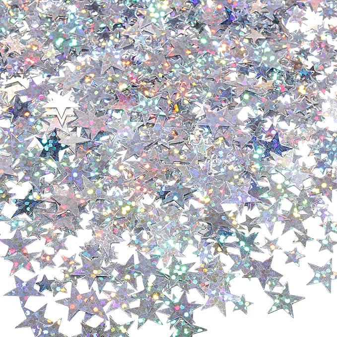 Holographic Silver 3mm Star Glitter Confetti (3ml)