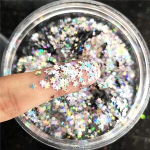 10g Holographic Silver Star Glitter (3mm Laser Sequins)
