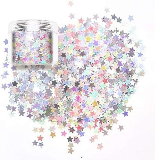 10g Holographic Silver Star Glitter (3mm Laser Sequins) - Image 3