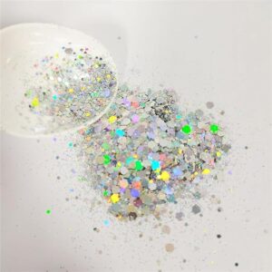 10g Holographic Silver Star Glitter, 3mm Laser Sequins for Crafts, Nails, Body Art & Party Decor