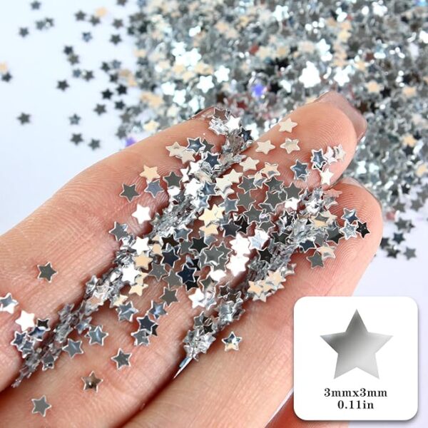 10g Laser Silver 3mm Star Glitter Sequins - Image 2