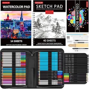 76pc Drawing Set with 3 Sketch Books – Colored, Graphite, Charcoal & Watercolor Pencils