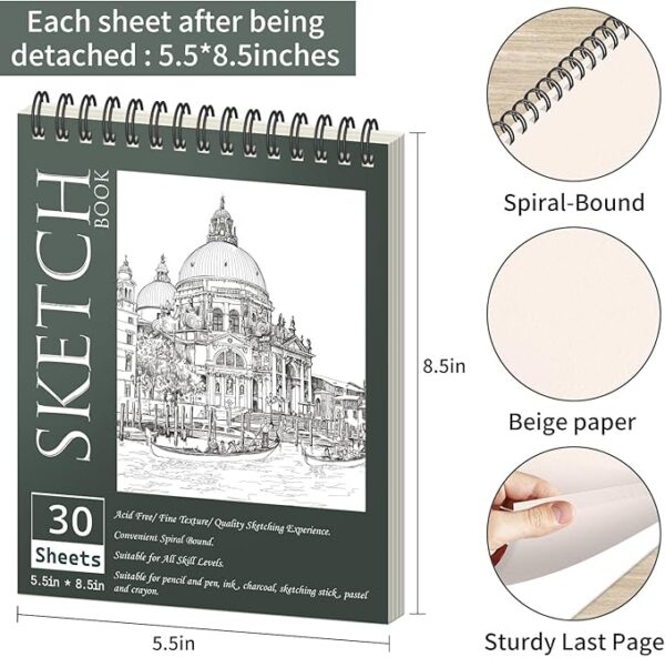 10-Pack Spiral-Bound Sketch Books (5.5x8.5”, 300 Sheets) - Image 2