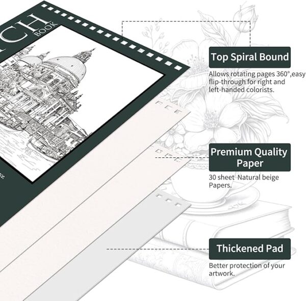 10-Pack Spiral-Bound Sketch Books (5.5x8.5”, 300 Sheets) - Image 3