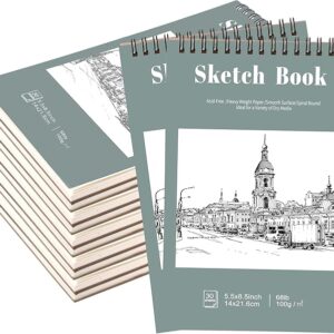 12-Pack 5.5x8.5” Sketchbooks, 68lb Acid-Free, Spiral Bound, 30 Sheets Each
