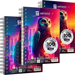 5.5x8.5” Sketch Book Set, 3-Pack (300 Sheets), 68lb Acid-Free Drawing Paper