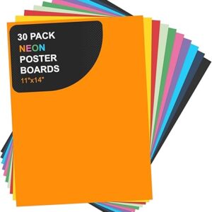 30 Sheets 11x14” Neon Poster Boards: 10 Assorted Colors, Bulk