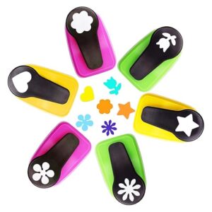 6pc Paper Punch Set (Heart, Tulip, Daisy, Star) – 1” Hole, Multicolor Handle for Crafts
