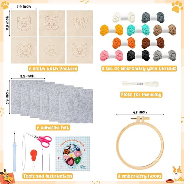 Puppy Punch Needle Coaster Kit (6 Dog Patterns) - Image 2