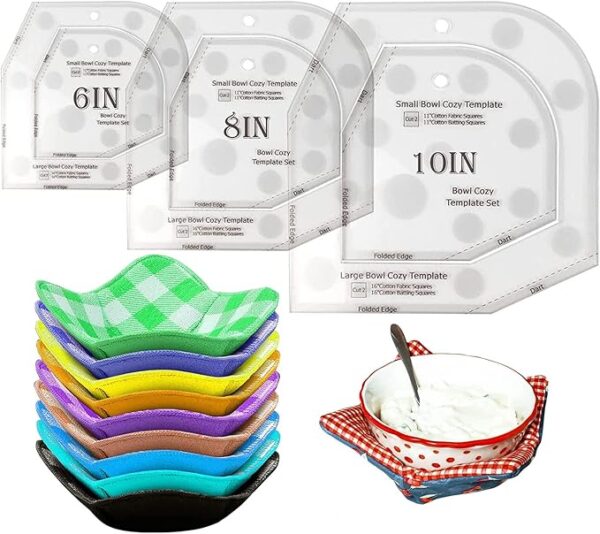 Bowl Cozy Template Ruler Set: 3 White Acrylic Quilting Templates
