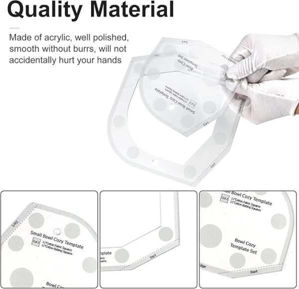 Bowl Cozy Template Ruler Set: 3 White Acrylic Quilting Templates - Image 4