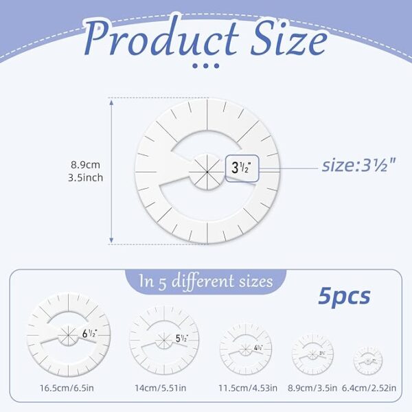 5pcs Circle Template Quilting Rulers: Clear Acrylic, 5 Sizes - Image 2