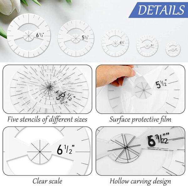 5pcs Circle Template Quilting Rulers: Clear Acrylic, 5 Sizes - Image 3