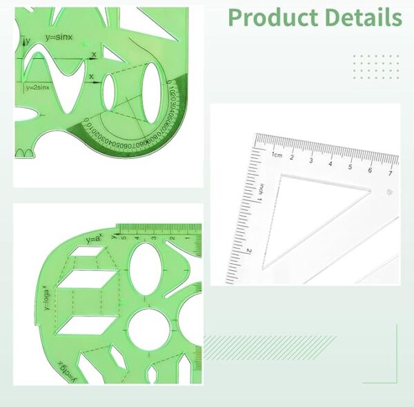 15pcs Drawing Template & Ruler Kit – Clear Plastic Stencils for Architecture & Design - Image 3