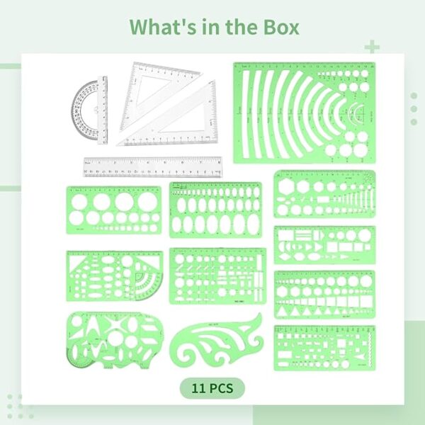 15pcs Drawing Template & Ruler Kit – Clear Plastic Stencils for Architecture & Design - Image 4