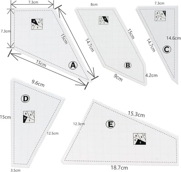 5 Pcs Plexiglass Quilting Rulers and Templates for Fabric Cutting - Image 2