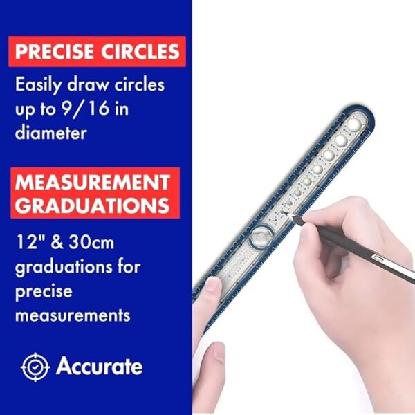2-in-1 12in Ruler with Circle Templates – Innovative Learning Tool, Assorted Colors (36001) - Image 3