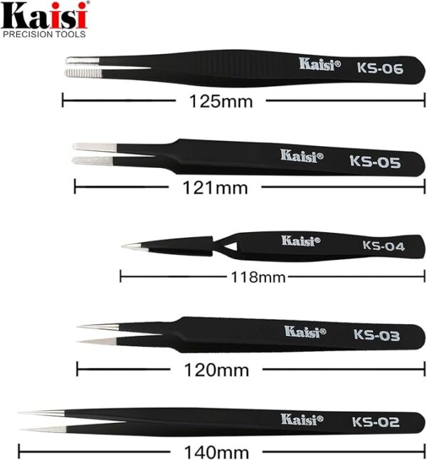 12-Pc Precision ESD Tweezer Set: Anti-Static Stainless Steel (Crafts/Electronics) - Image 2