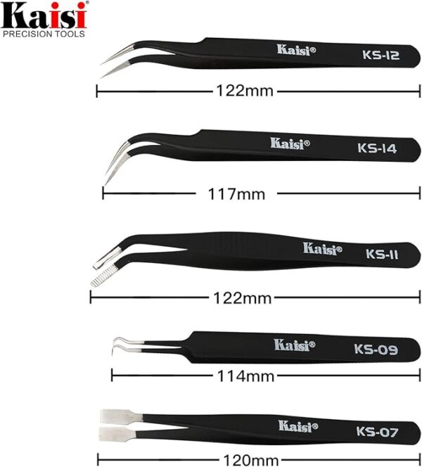 12-Pc Precision ESD Tweezer Set: Anti-Static Stainless Steel (Crafts/Electronics) - Image 3