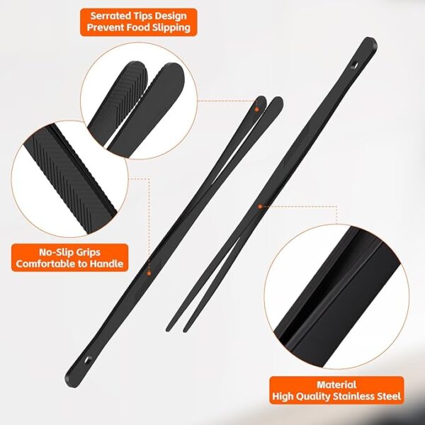 2PCS 12" Stainless Steel Kitchen Tongs – Serrated Tips for Cooking & Serving - Image 3