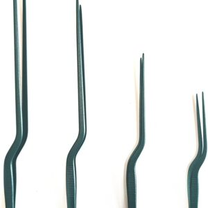 4-Pc Professional Chef Stainless Steel Cooking Tweezers: Precision Tongs (Green)