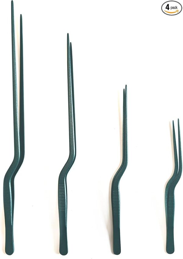 4-Pc Professional Chef Stainless Steel Cooking Tweezers: Precision Tongs (Green)