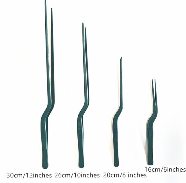 4-Pc Professional Chef Stainless Steel Cooking Tweezers: Precision Tongs (Green) - Image 2