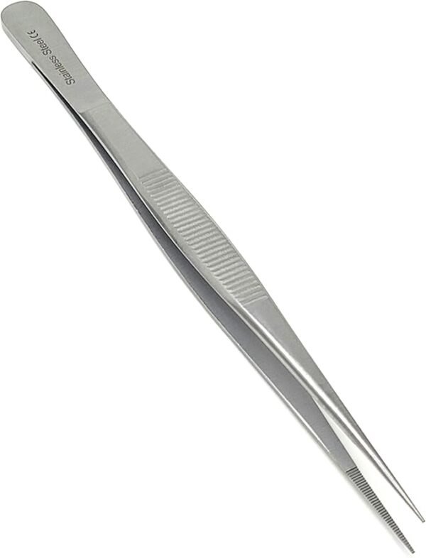 6" Stainless Steel Precision Forceps: Straight Serrated Tip (Lab/Engineering)