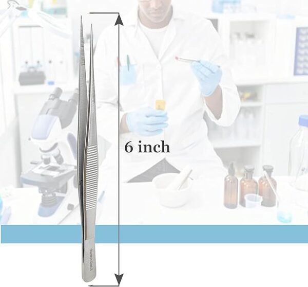 6" Stainless Steel Precision Forceps: Straight Serrated Tip (Lab/Engineering) - Image 2