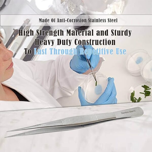 6" Stainless Steel Precision Forceps: Straight Serrated Tip (Lab/Engineering) - Image 3