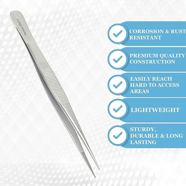6" Stainless Steel Precision Forceps: Straight Serrated Tip (Lab/Engineering) - Image 4