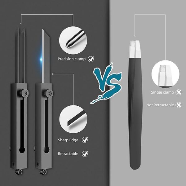 2-in-1 Precision Tweezers & Pocket Knife Keychain (Silver) - Image 4