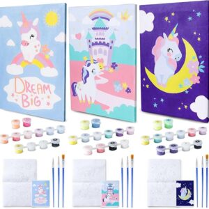 3-Pack Kids' Unicorn Paint by Numbers Kit (Ages 4-12): Framed Canvas