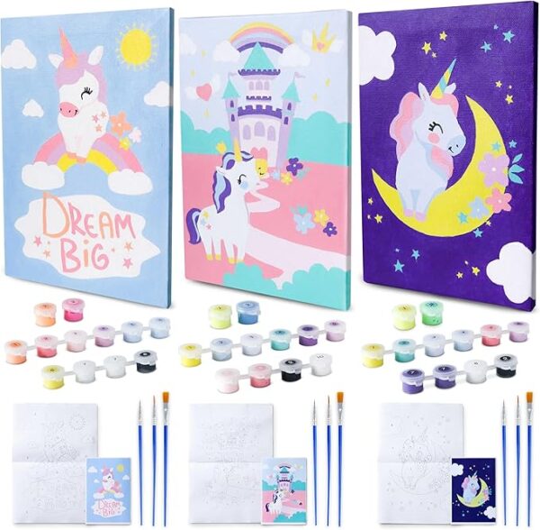 3-Pack Kids' Unicorn Paint by Numbers Kit (Ages 4-12): Framed Canvas