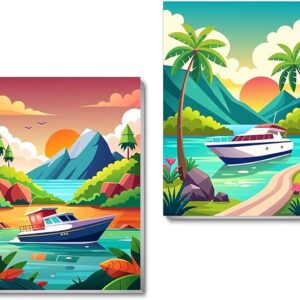 2-Pack Adult Landscape Paint by Numbers Kit: 8x12in Framed Acrylic Canvas