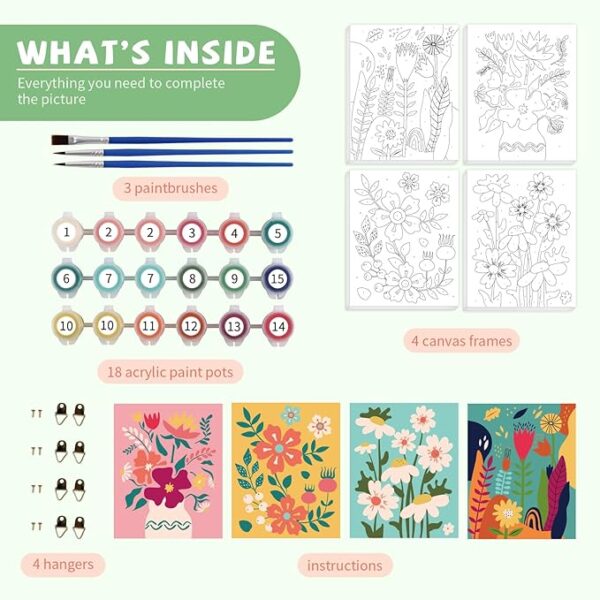 Framed Flower Paint by Numbers Kit for Adults & Kids 8-12 – 8x10 inch - Image 2