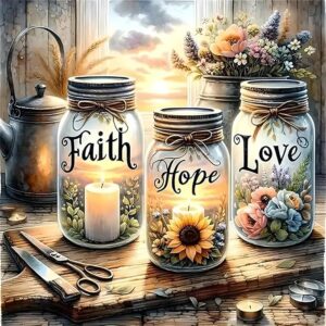 Adult Paint by Number Kit: 16x16in Faith, Hope, Love Wishing Bottle Canvas