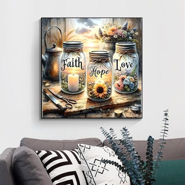 Adult Paint by Number Kit: 16x16in Faith, Hope, Love Wishing Bottle Canvas - Image 2