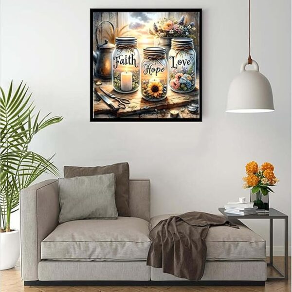 Adult Paint by Number Kit: 16x16in Faith, Hope, Love Wishing Bottle Canvas - Image 4