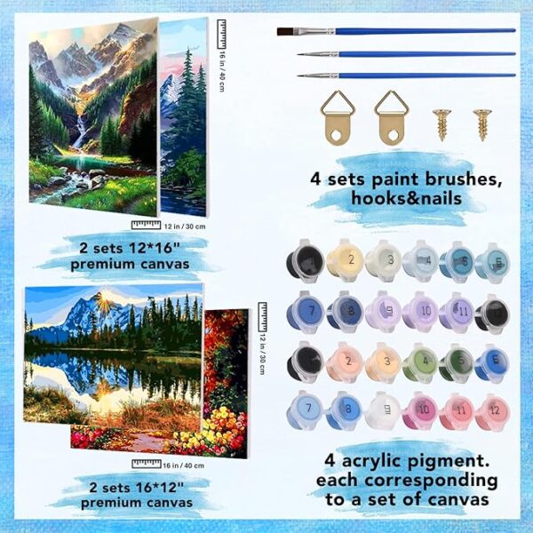 Paint by Numbers Kit – DIY Mountain & Lake Canvas for Adults & Kids - Image 2