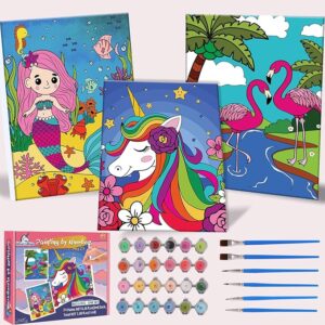 3-Pack Paint-by-Numbers Kit – Framed Canvases with Paints & Brushes for Kids