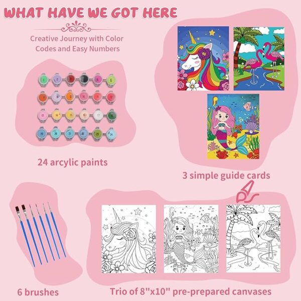3-Pack Paint-by-Numbers Kit – Framed Canvases with Paints & Brushes for Kids - Image 2