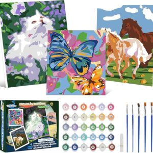 Glow-in-the-Dark Paint-by-Numbers Set (Ages 8-12): 3 Framed Canvases, 30 Paints, 5 Brushes