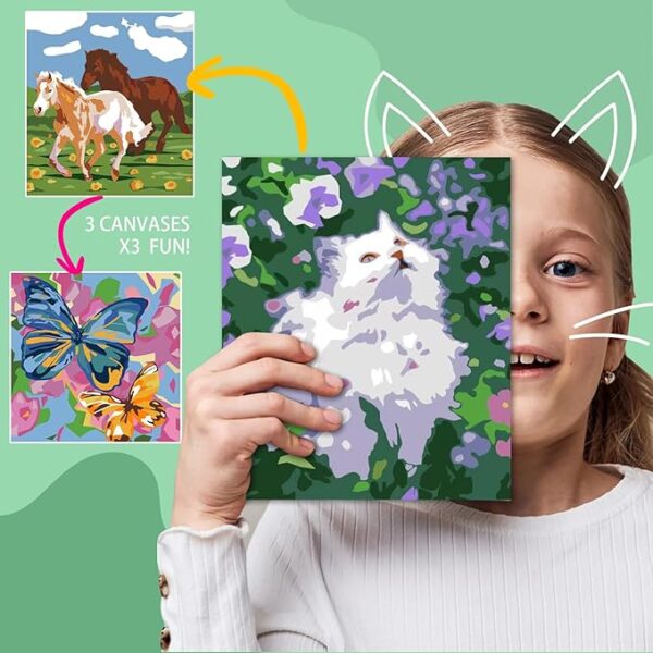 Glow-in-the-Dark Paint-by-Numbers Set (Ages 8-12): 3 Framed Canvases, 30 Paints, 5 Brushes - Image 3