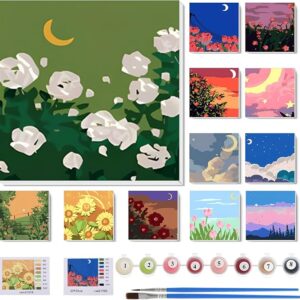 12-Set Framed Paint by Numbers Kits (8x8in DIY Acrylic)